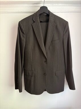 Men's Black Pinstripe Two-Button Suit Jacket